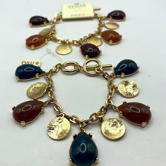 2 Mia Collection Women’s Jewelry Blue Maroon Orange Gold Tone Bracelet Toggle - Picture 5 of 9